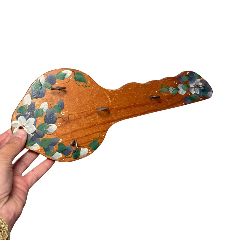 Vintage Hand Painted‎ Wood Wall Hook Rack Floral Cottagecore Decor